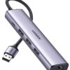 UGREEN 60554 USB 3.0 to Ethernet Adapter 5 in 1 Multiport Hub with Gigabit RJ45